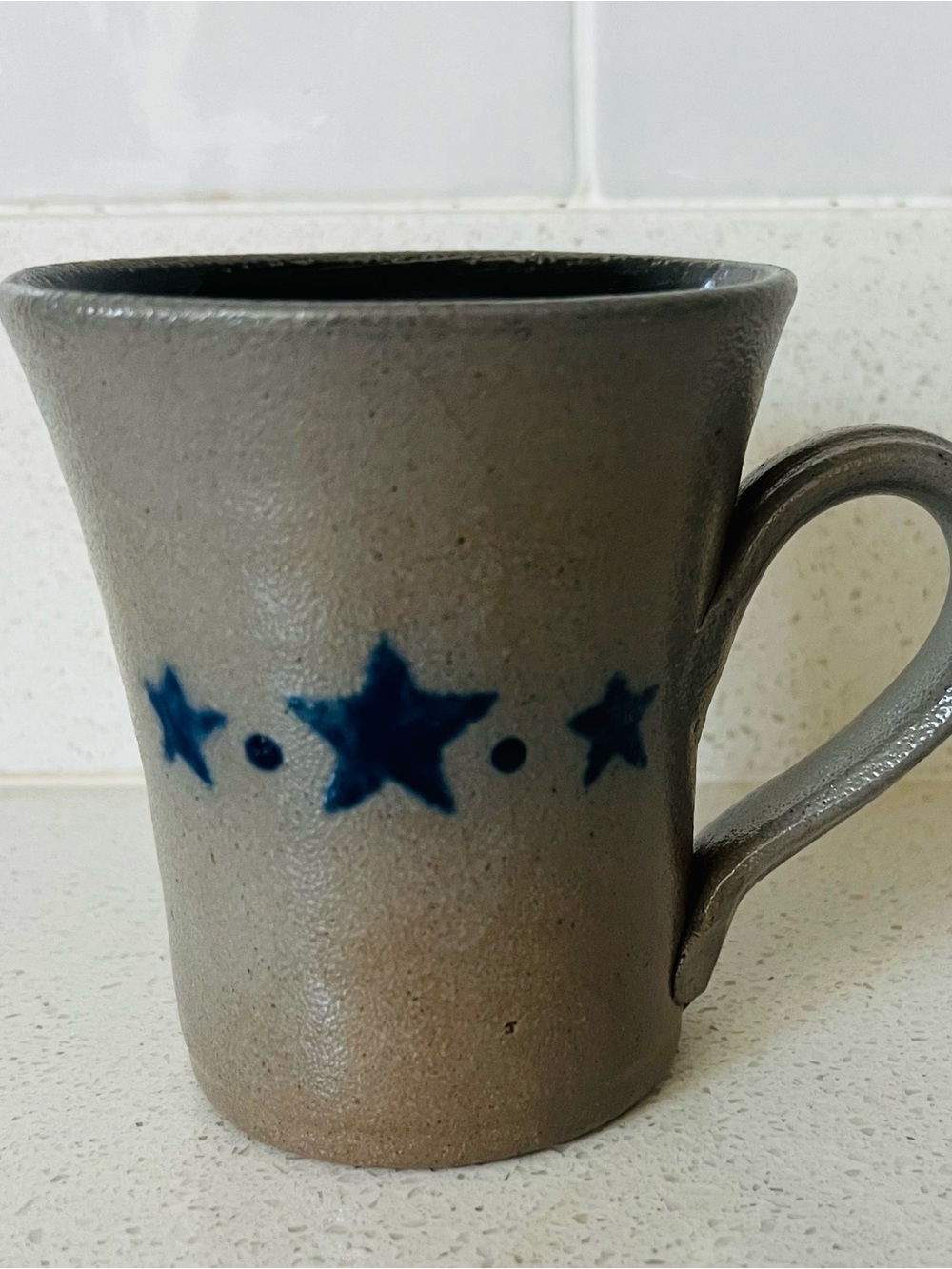 Stoneware Gray Mug with Blue 3 Star